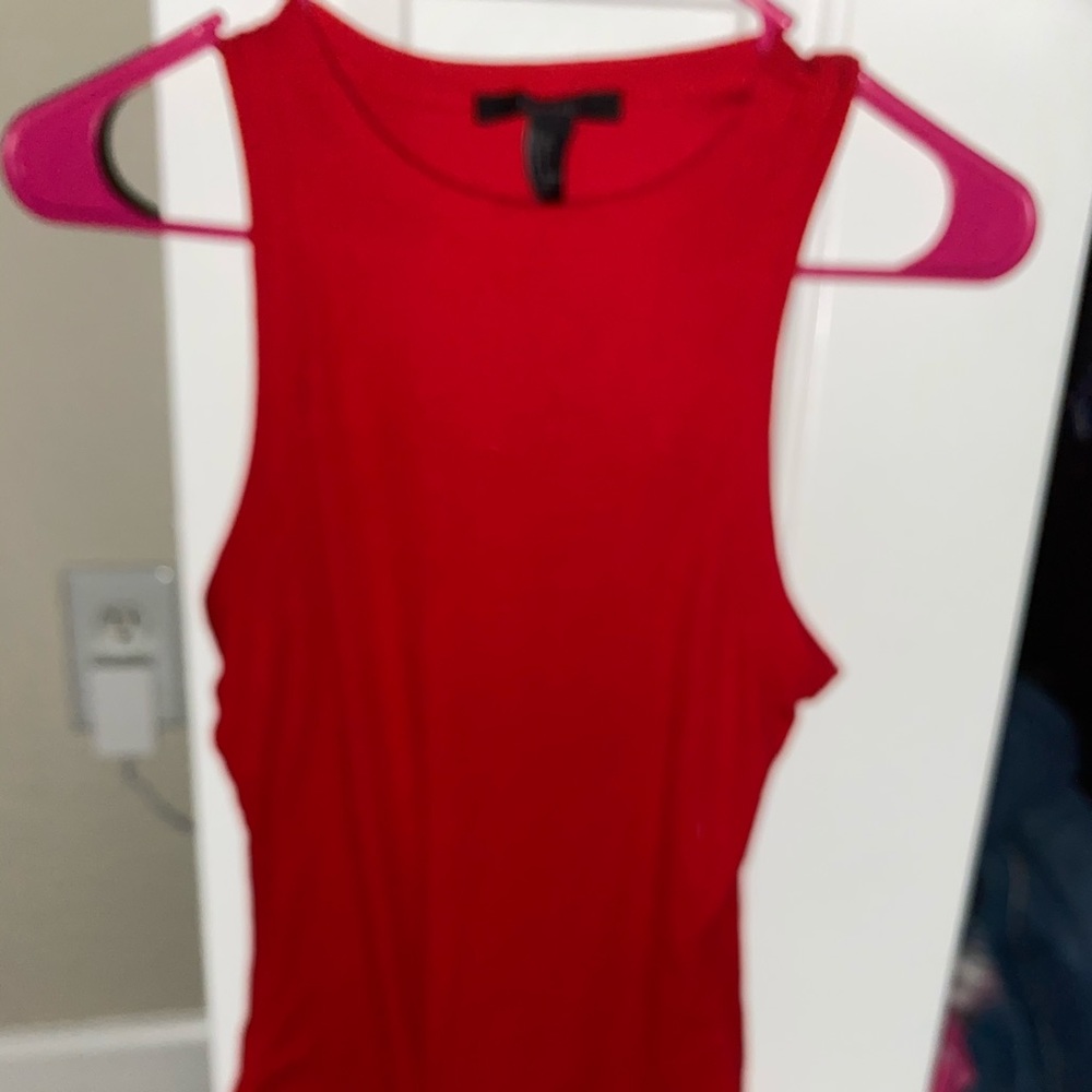 Red body suit.